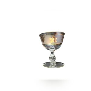 Vintage MCM Libbey Frosted Gold Leaf Foliage Sherbet /Champagne 6 Oz Glass